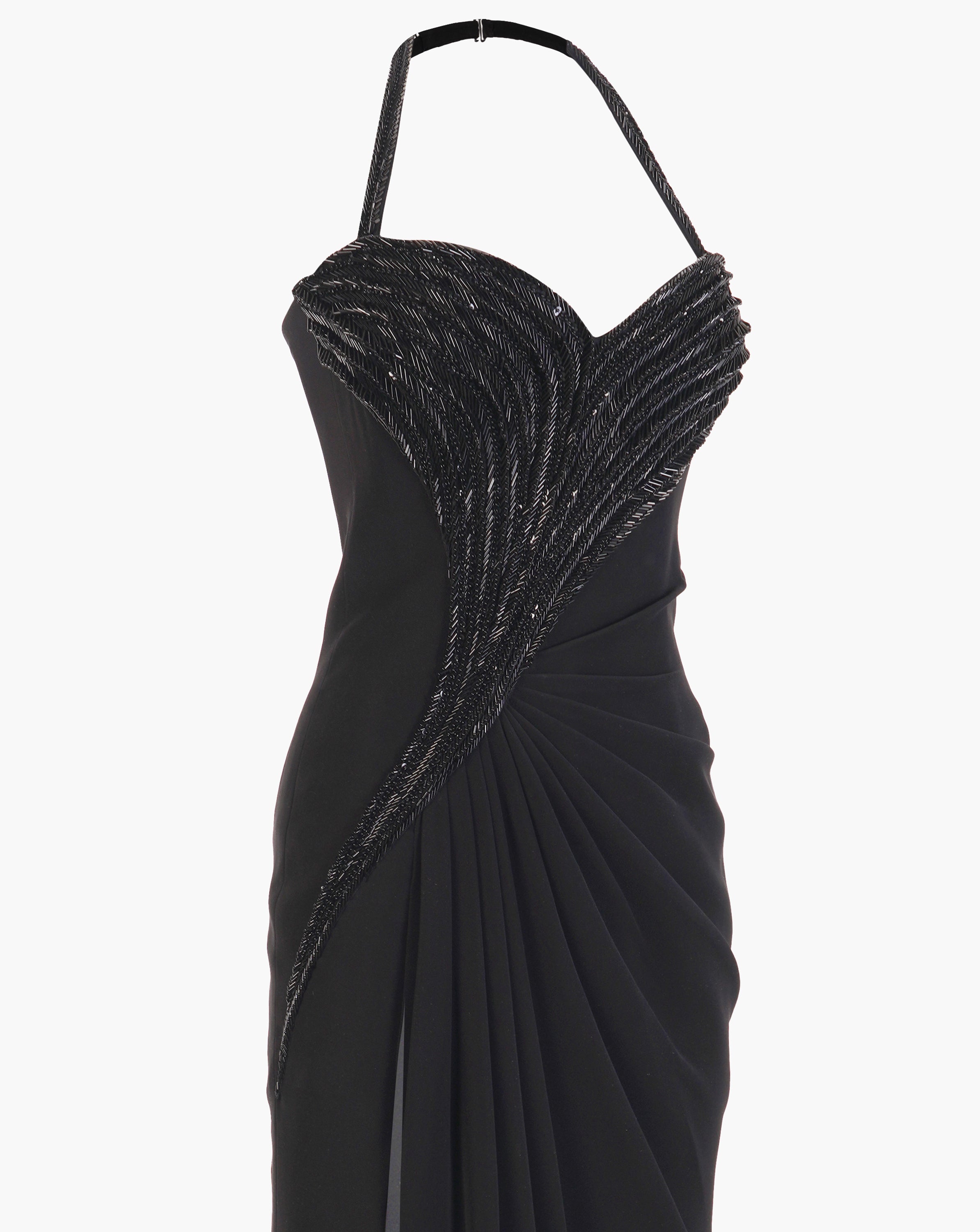 The Athena Black Glass Embroidered Gown