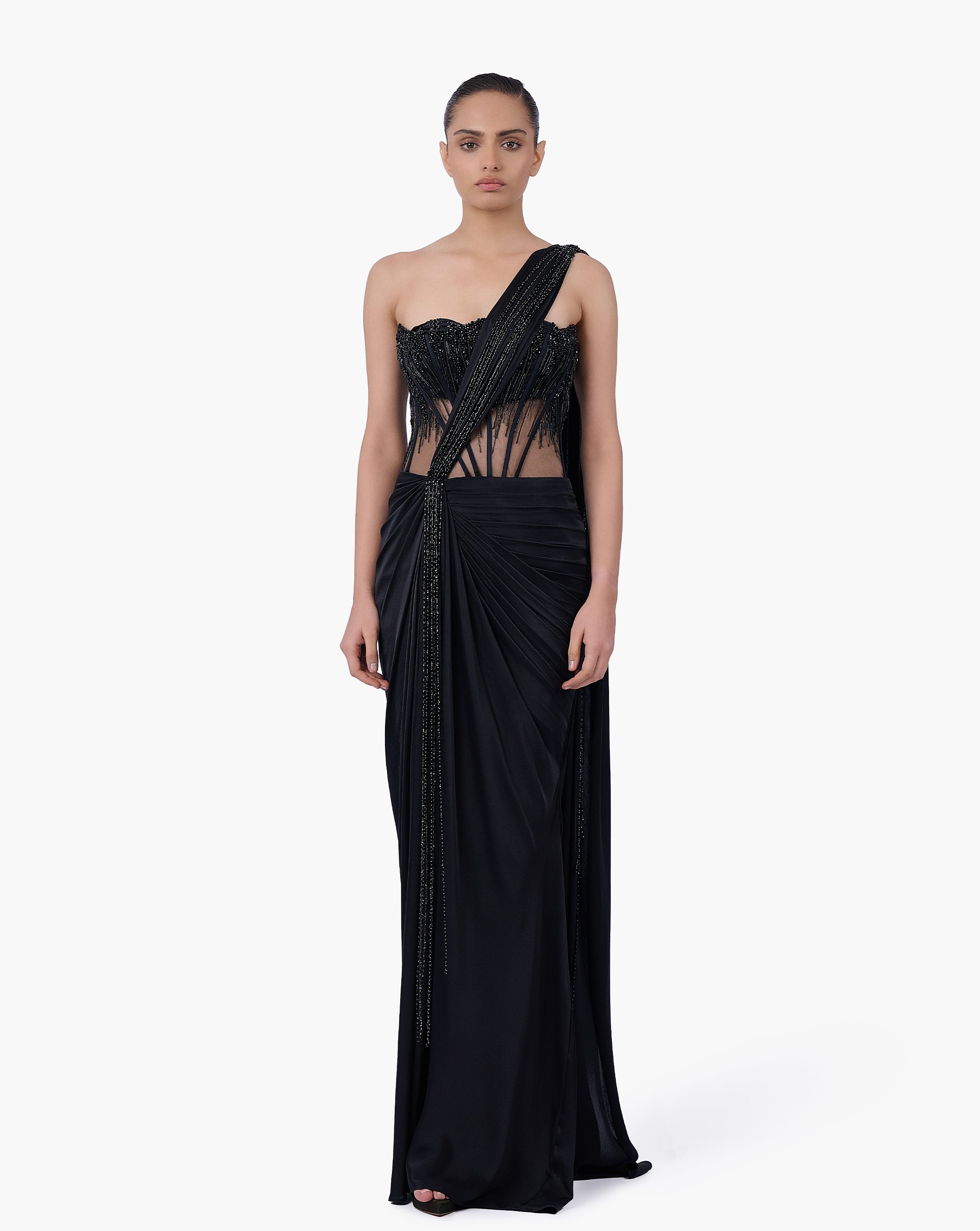 The Noir Embellished Saree Gown