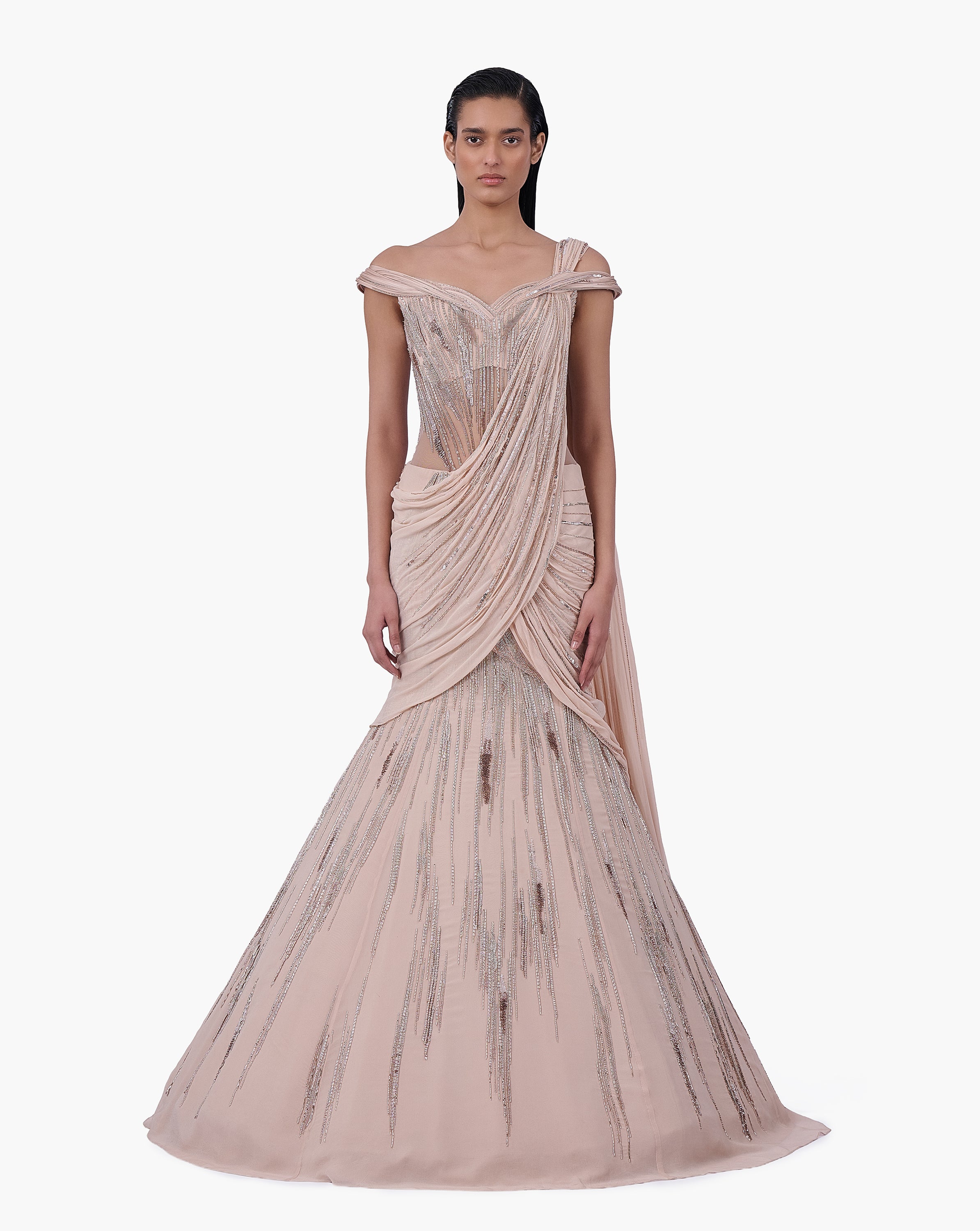 The Champagne Veil Saree Lehenga