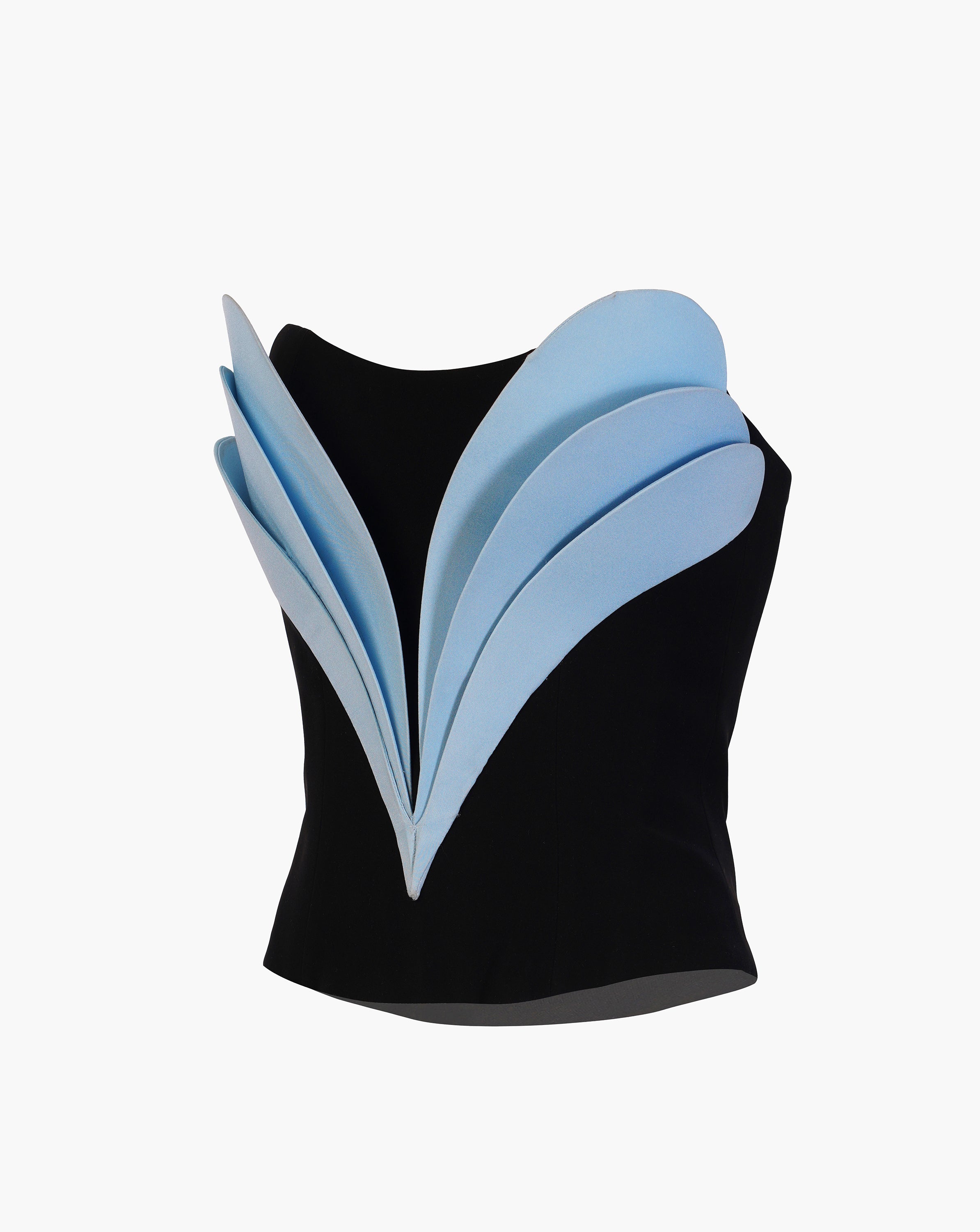 Black  corset top with blue sculpted detailing by Gaurav Gupta