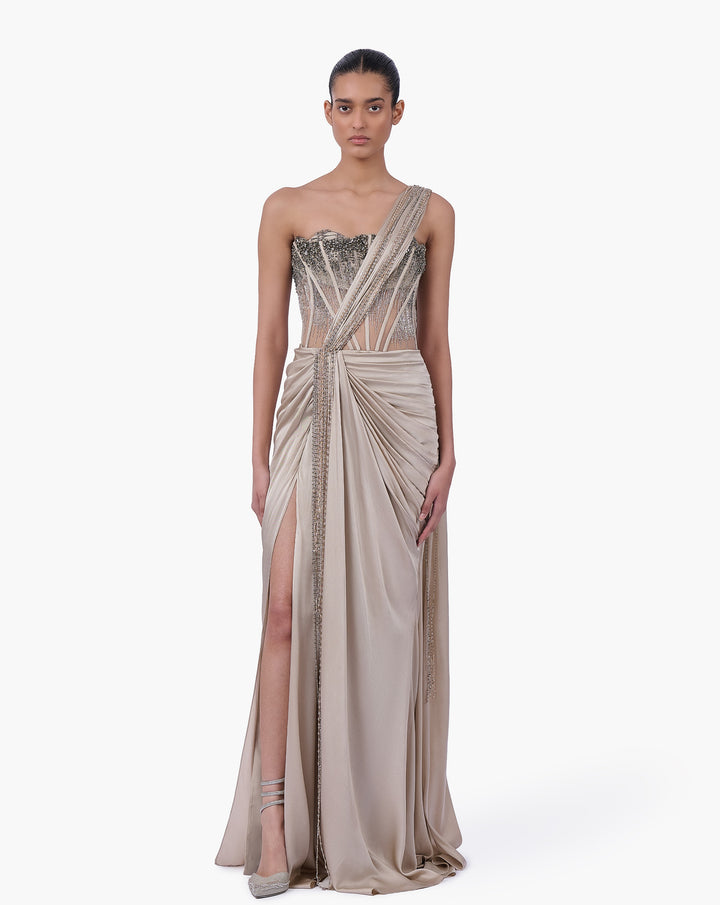 Corseted Crystal Saree Gown