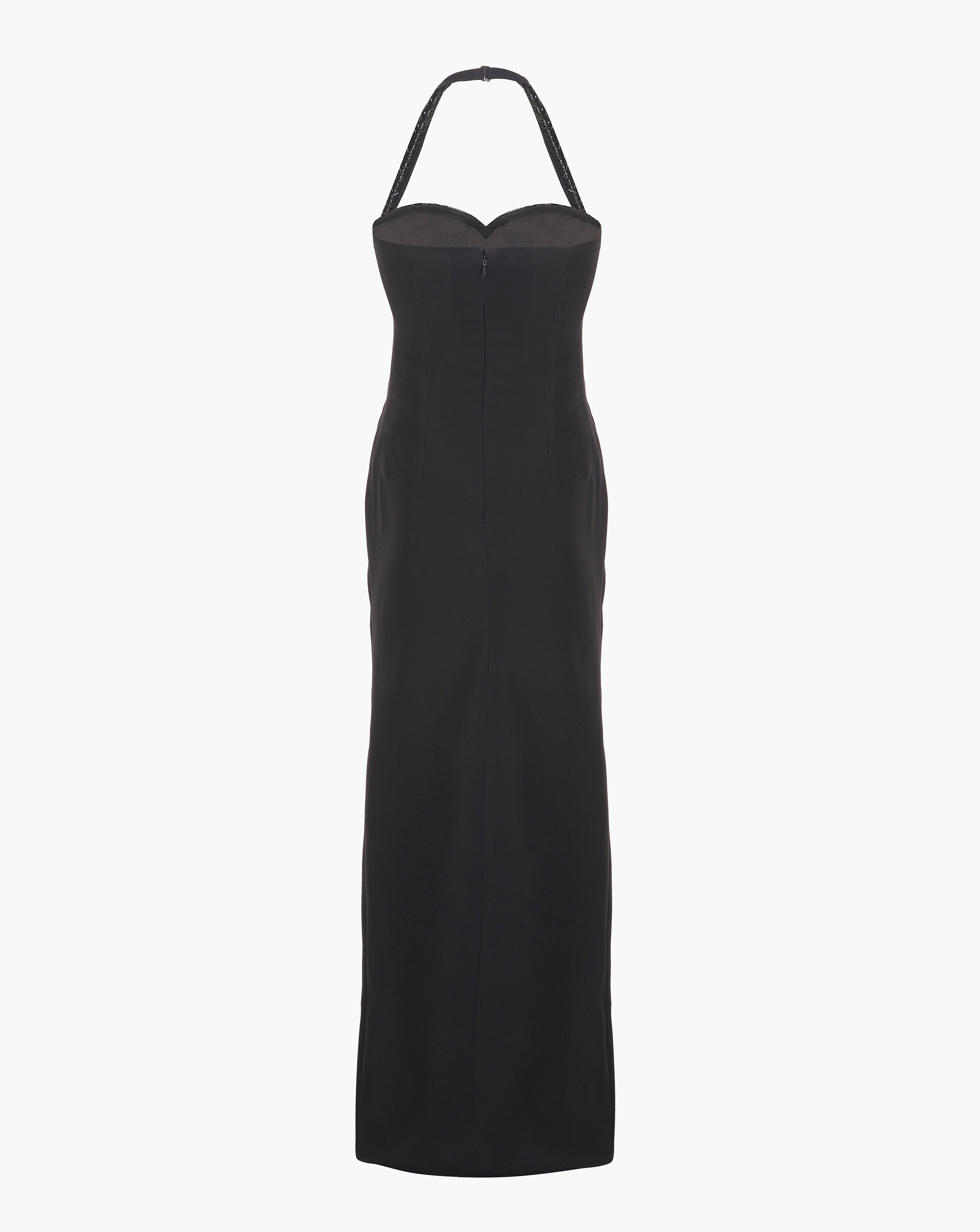 The Athena Black Glass Embroidered Gown
