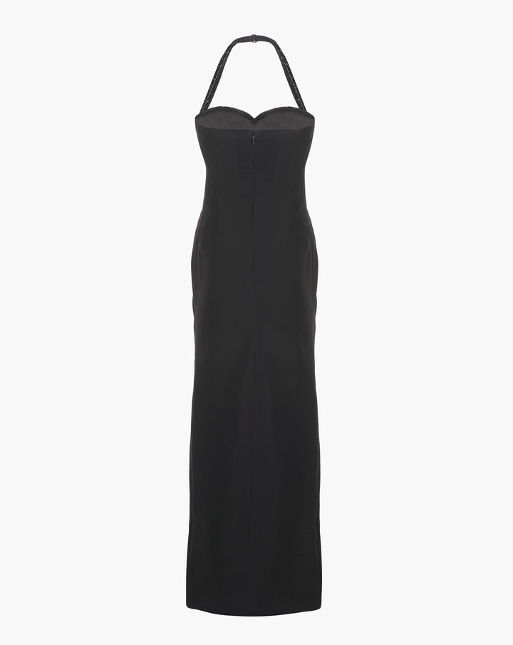 The Athena Black Glass Embroidered Gown
