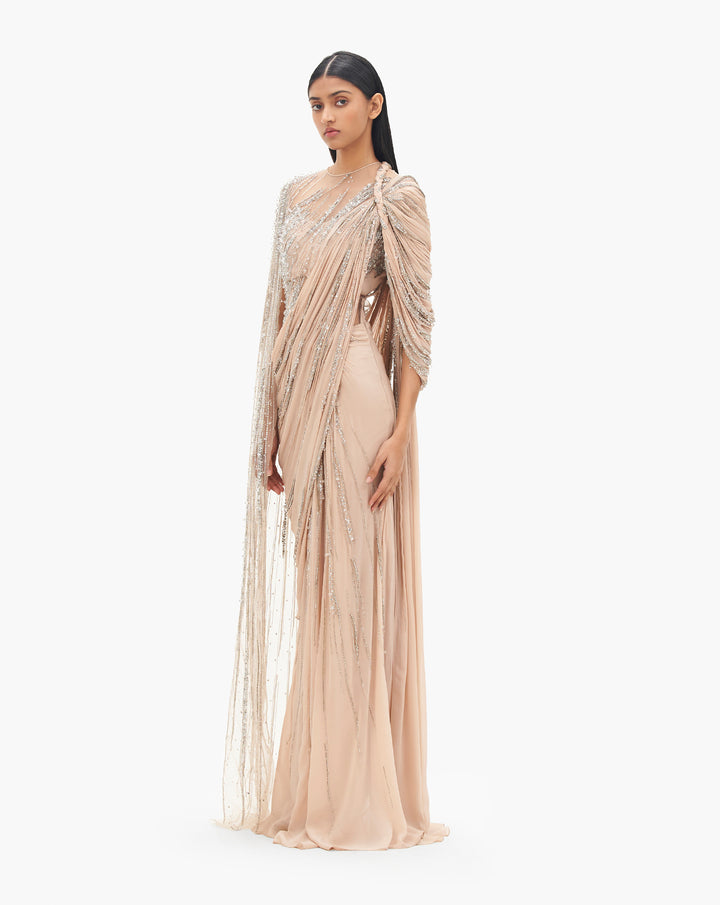 The Cosmic Cape Sleeves Saree Gown