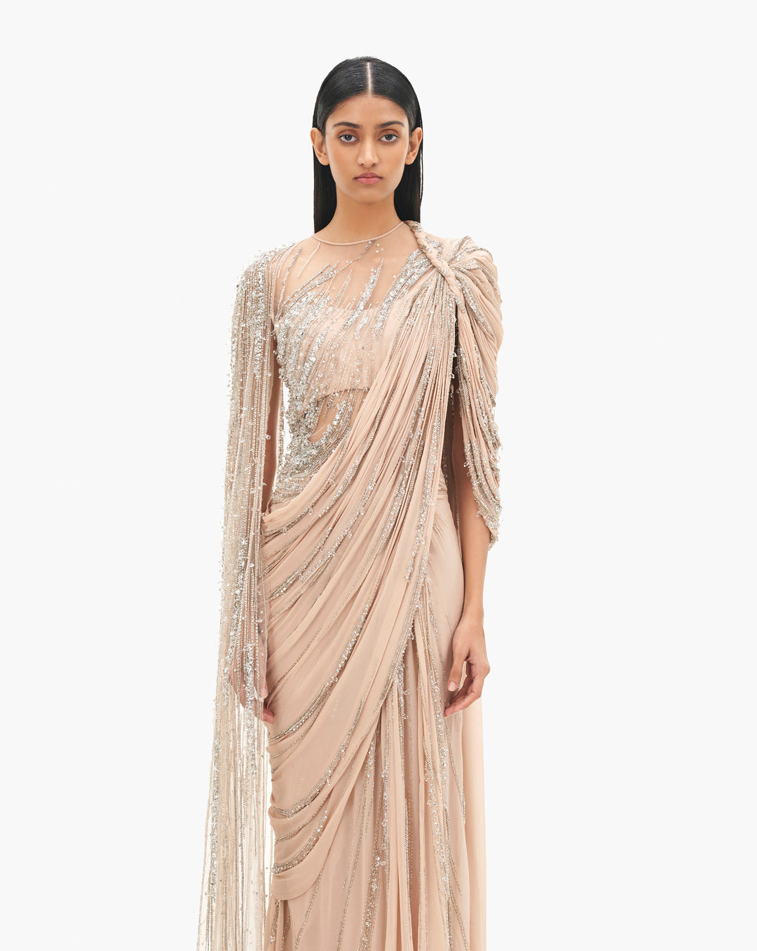 The Cosmic Cape Sleeves Saree Gown
