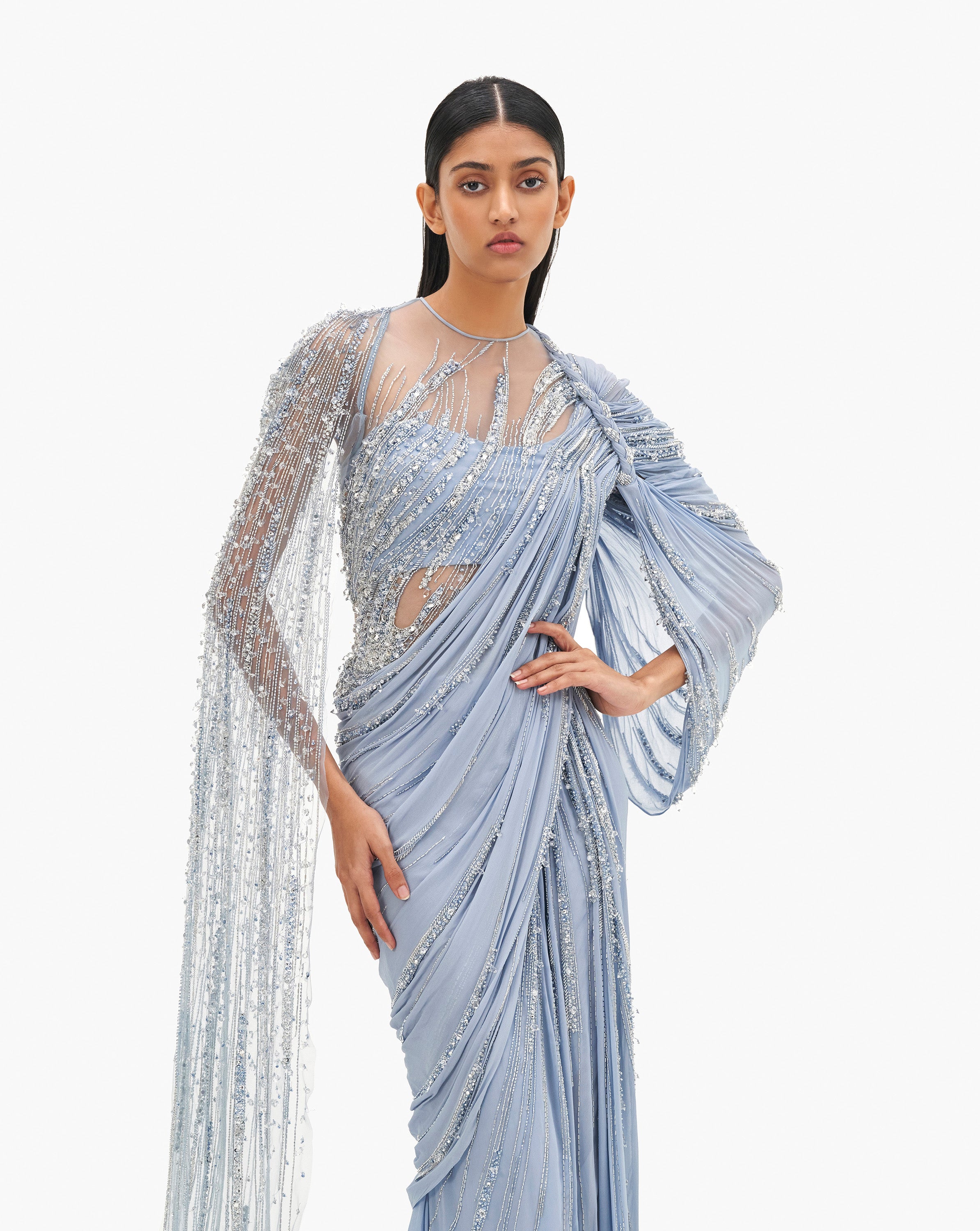 The Cosmic Cape Sleeves Saree Gown
