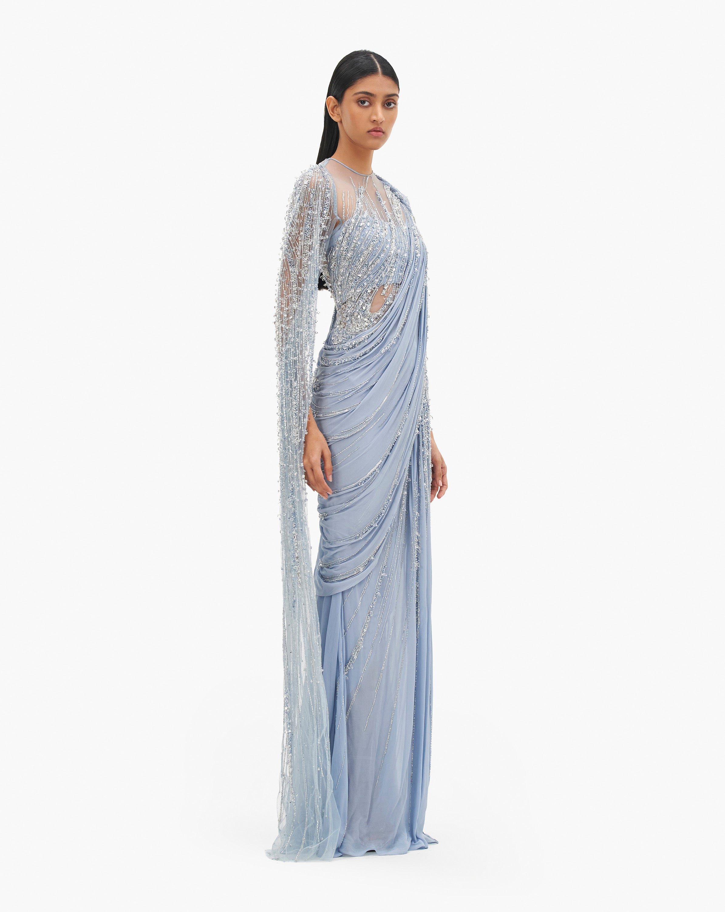 The Cosmic Cape Sleeves Saree Gown