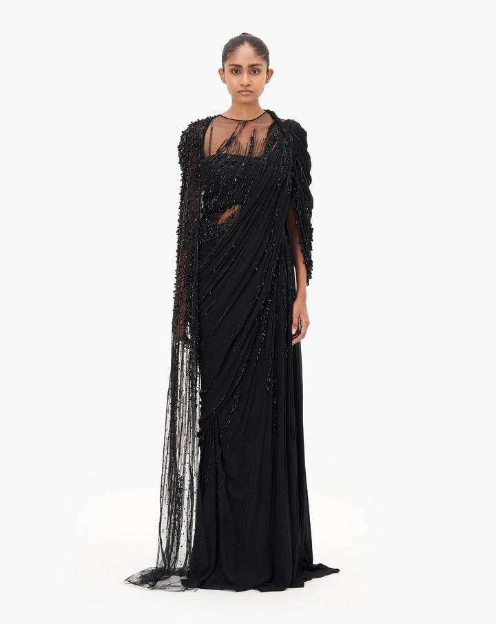 The Cosmic Cape Sleeves Saree Gown