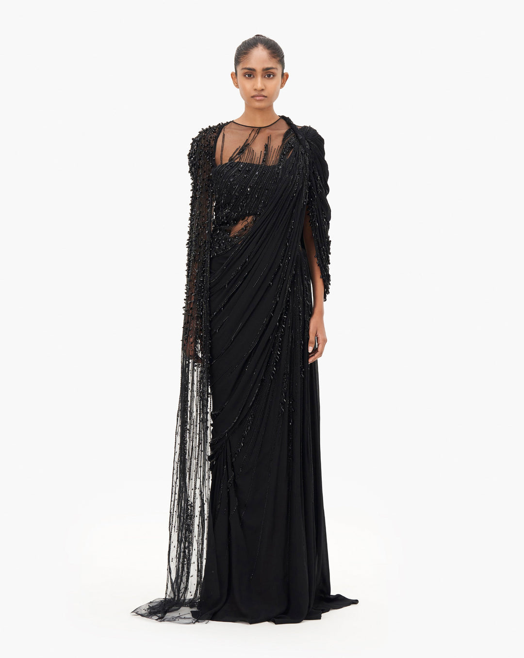 The Cosmic Cape Sleeves Saree Gown