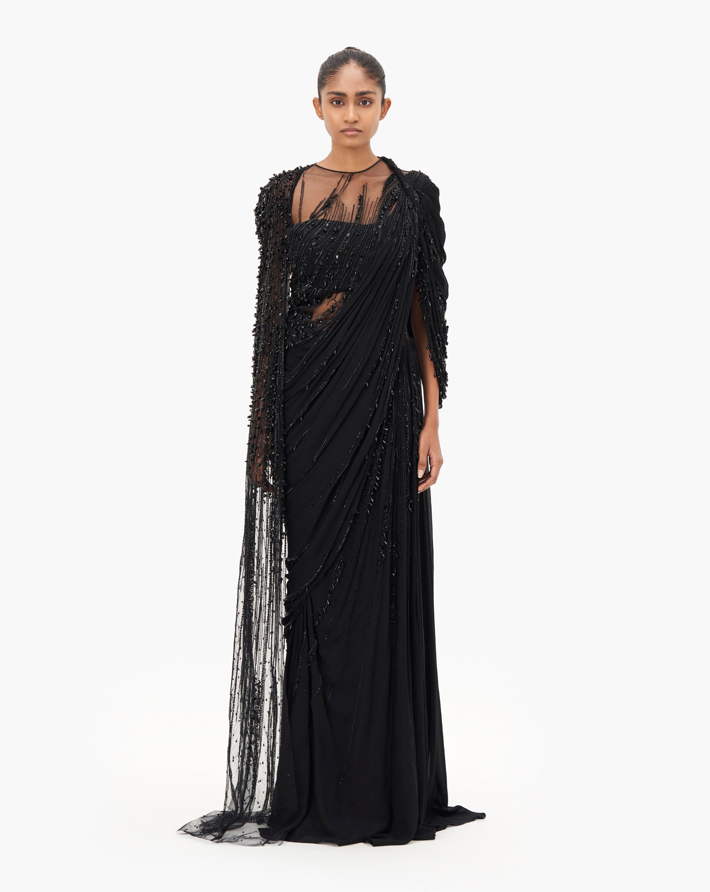 The Cosmic Cape Sleeves Saree Gown