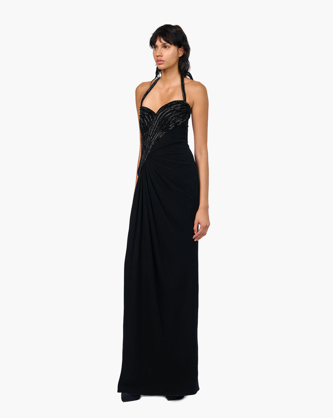 The Athena Black Glass Embroidered Gown