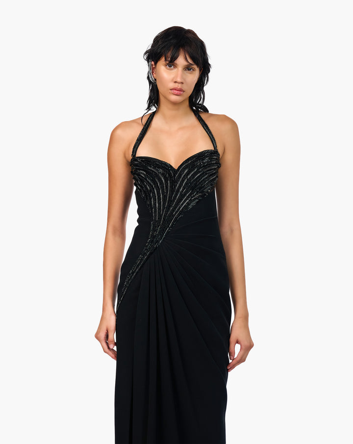 The Athena Black Glass Embroidered Gown