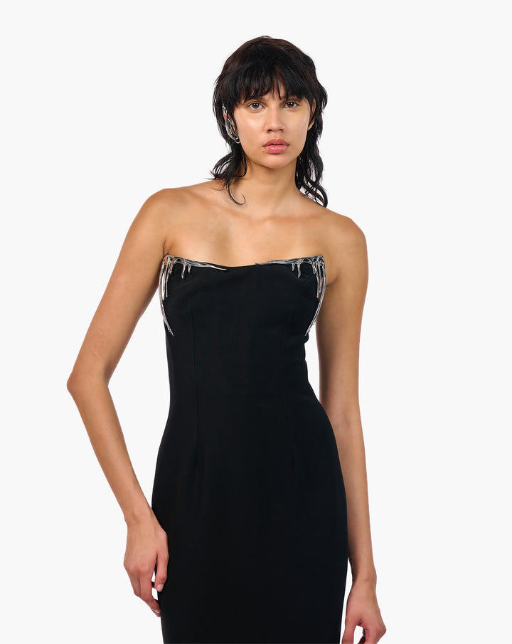 The Nyx Silver Drip Column Gown