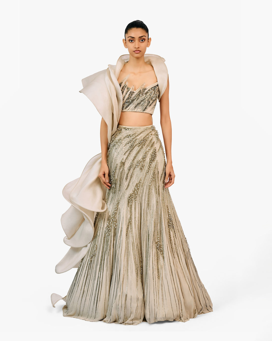 Silver embroidered lehenga by Gaurav Gupta 