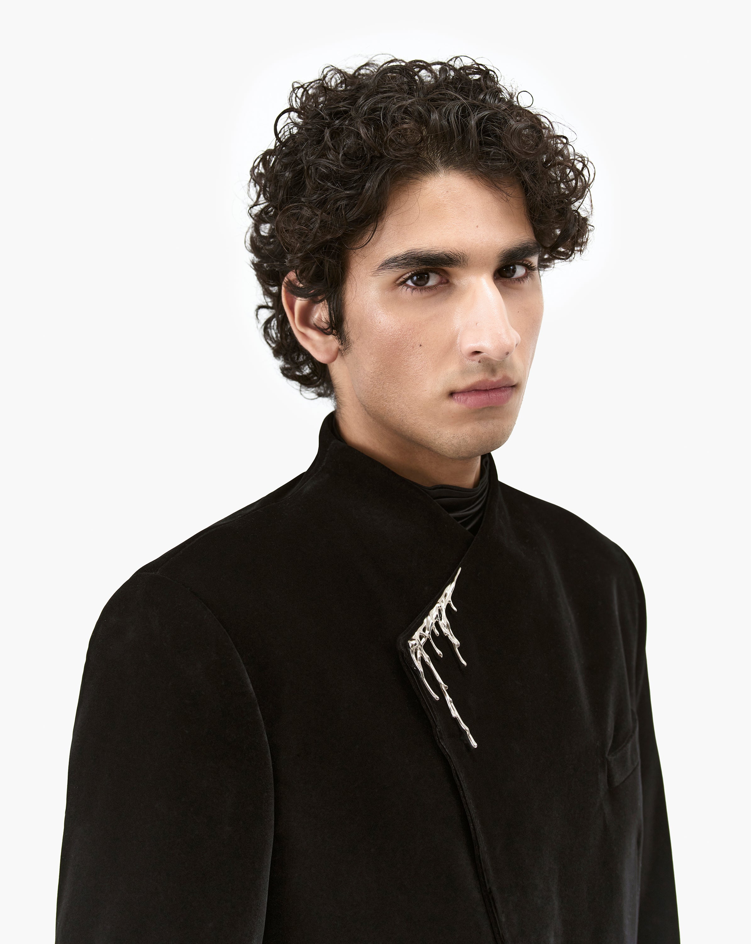 Metallic Drip Velvet Overlap Bandhgala