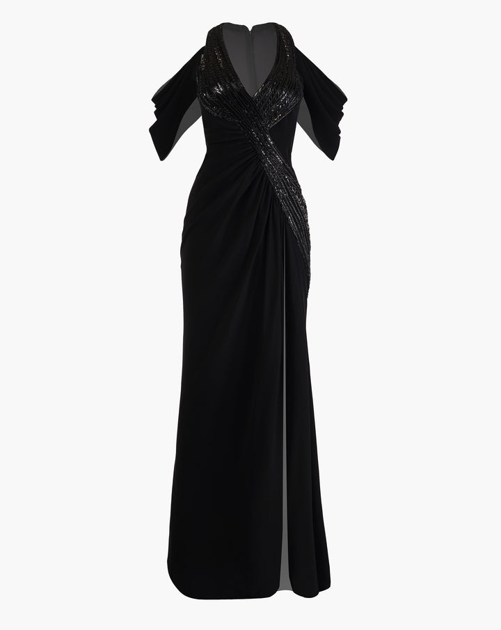 The Noir Halter Draped Gown