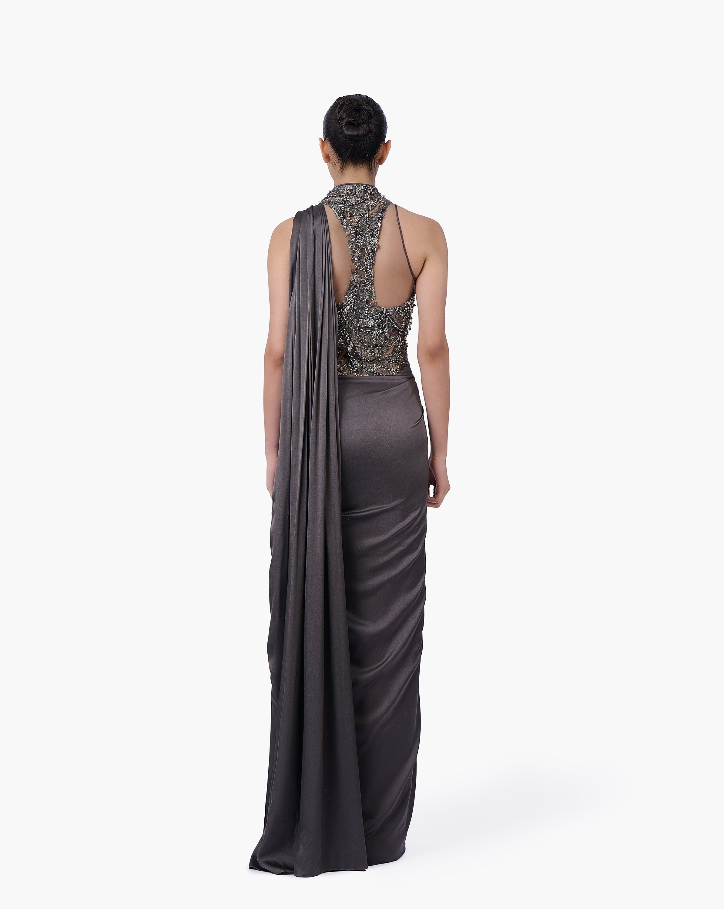 The High-Neck Embellished Saree Gown