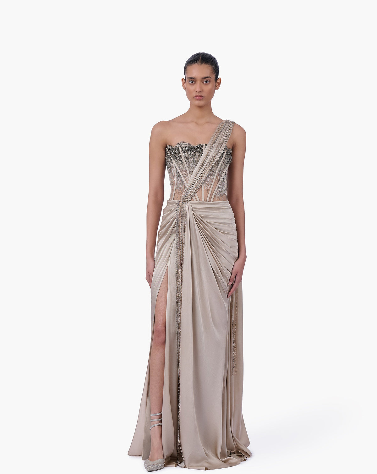Corseted Crystal Saree Gown - Image 1