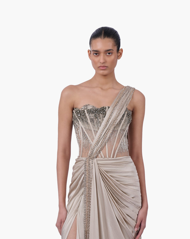 Corseted Crystal Saree Gown - Image 2