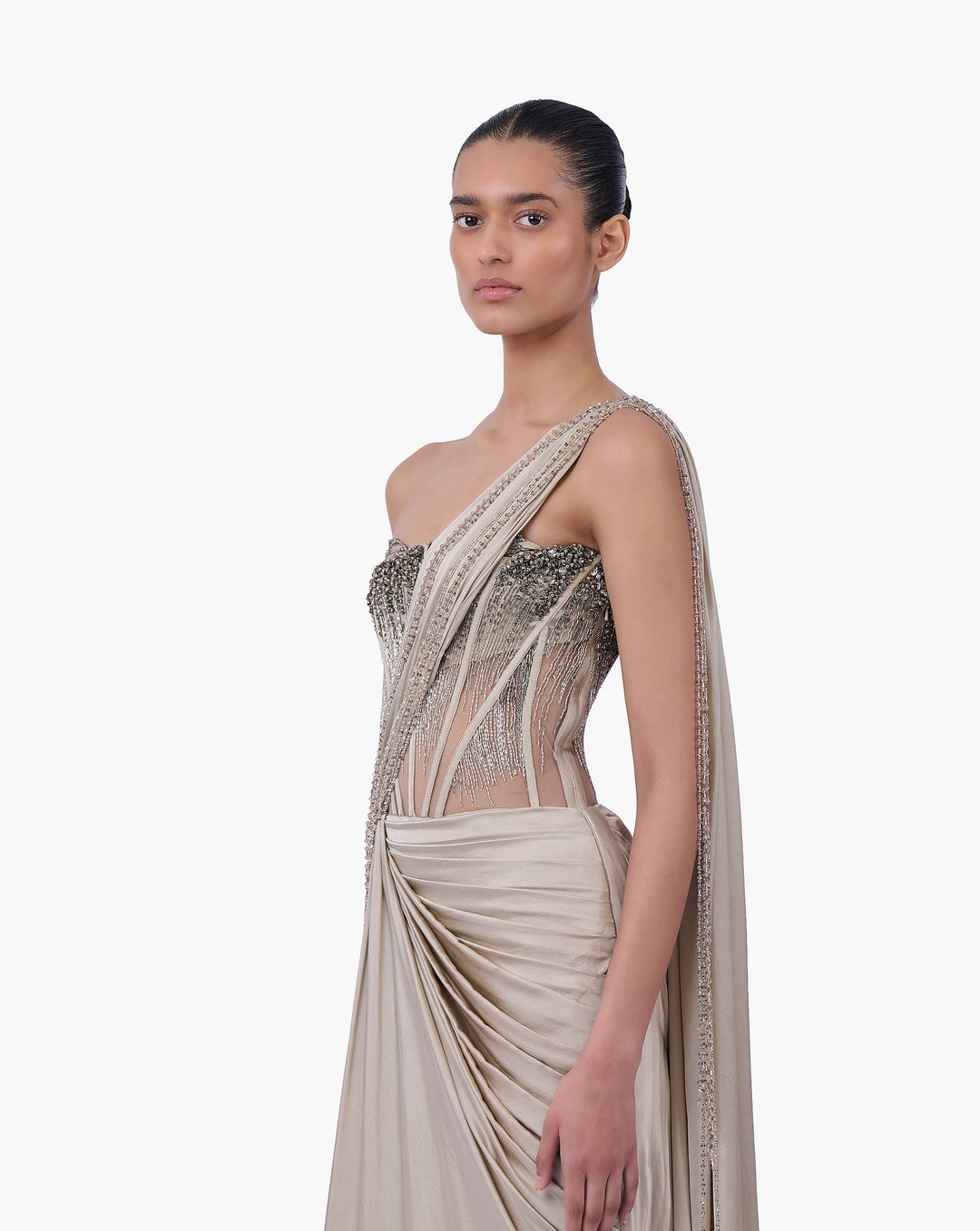 Corseted Crystal Saree Gown - Image 4