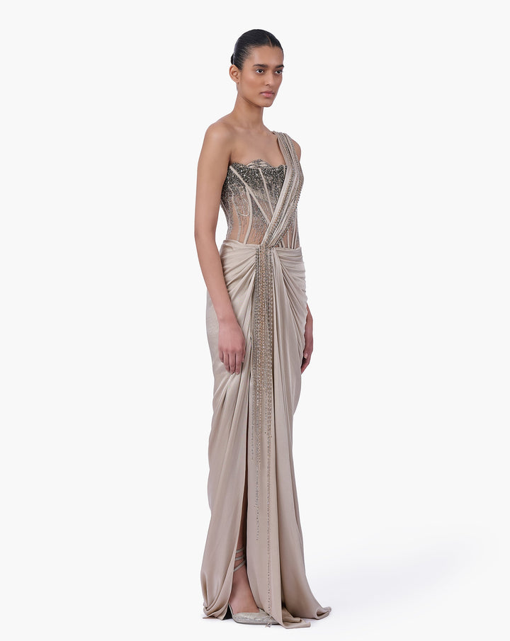 Corseted Crystal Saree Gown - Image 5