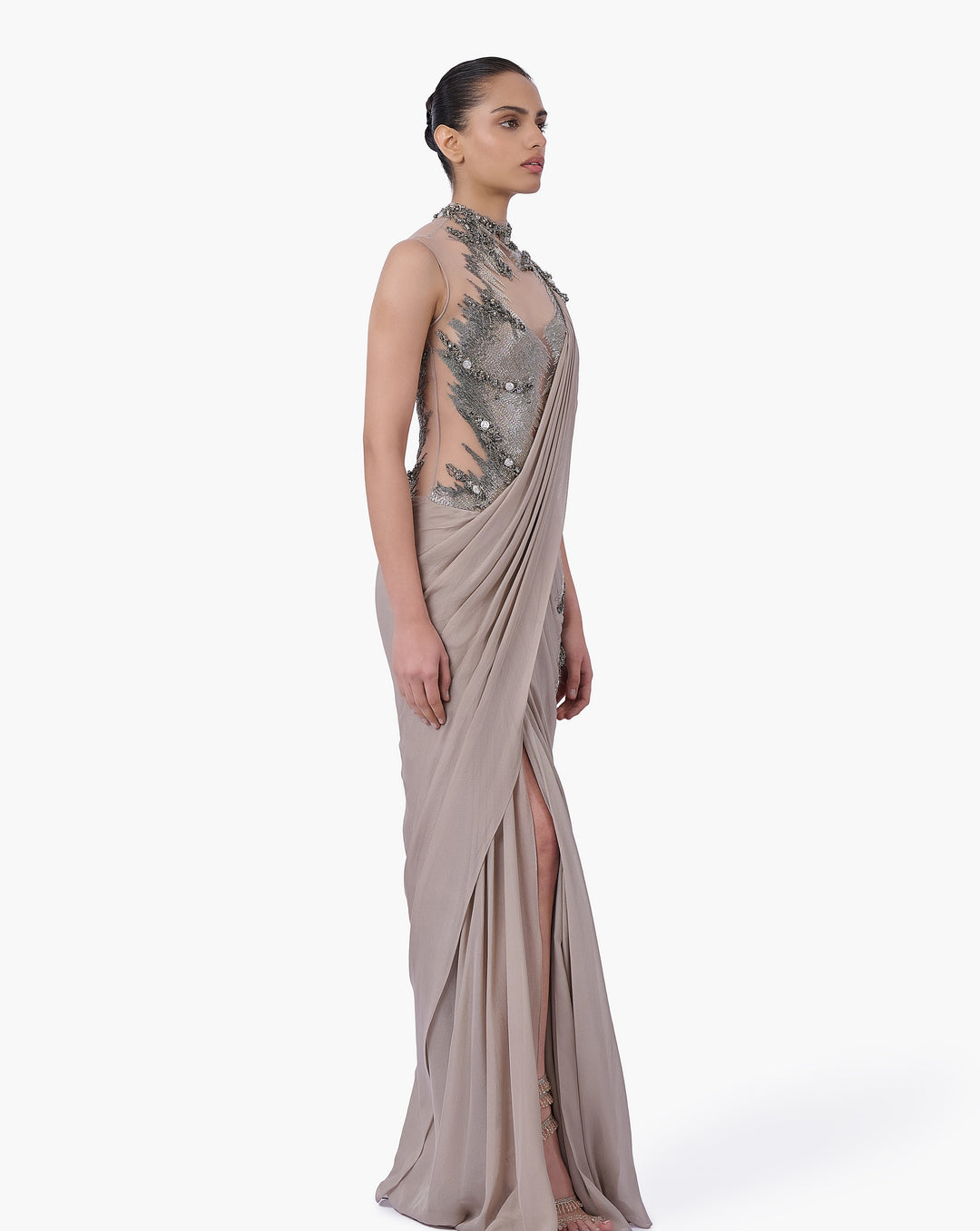 The Embellished Metallic Saree Gown