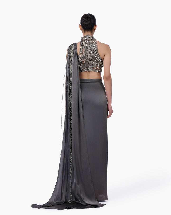 The High-Neck Embellished Saree Gown