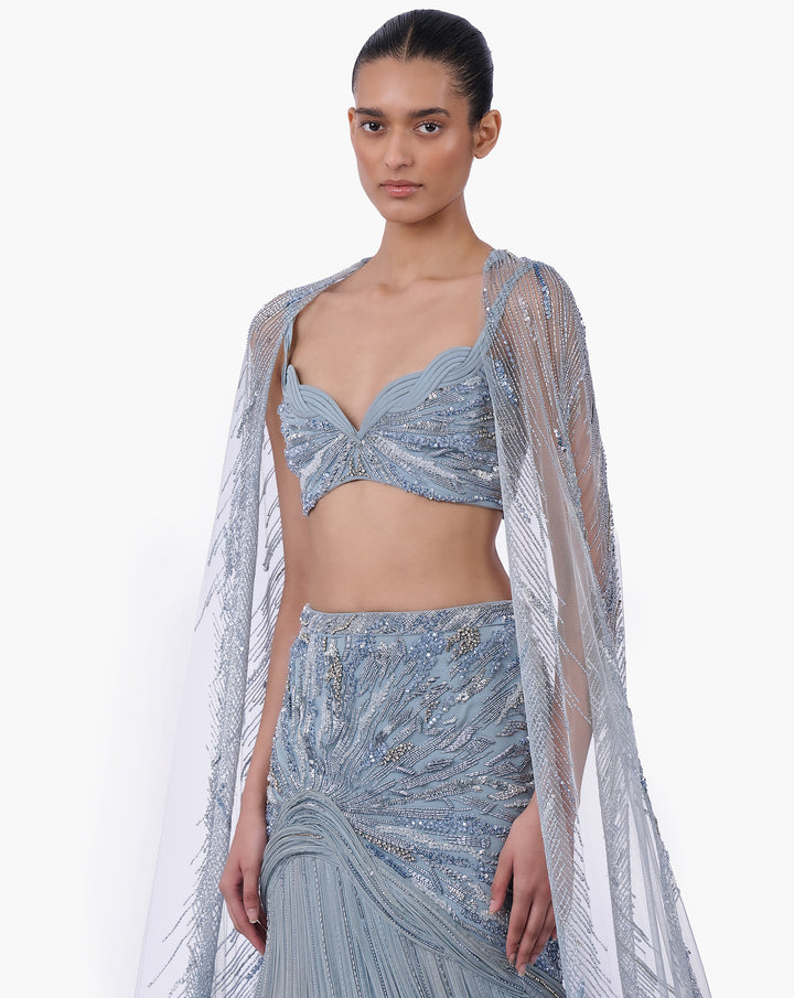 The Embellished Lehenga with Sheer Cape