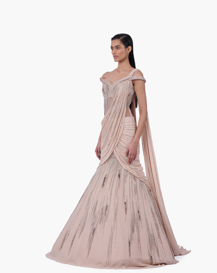 The Champagne Veil Saree Lehenga