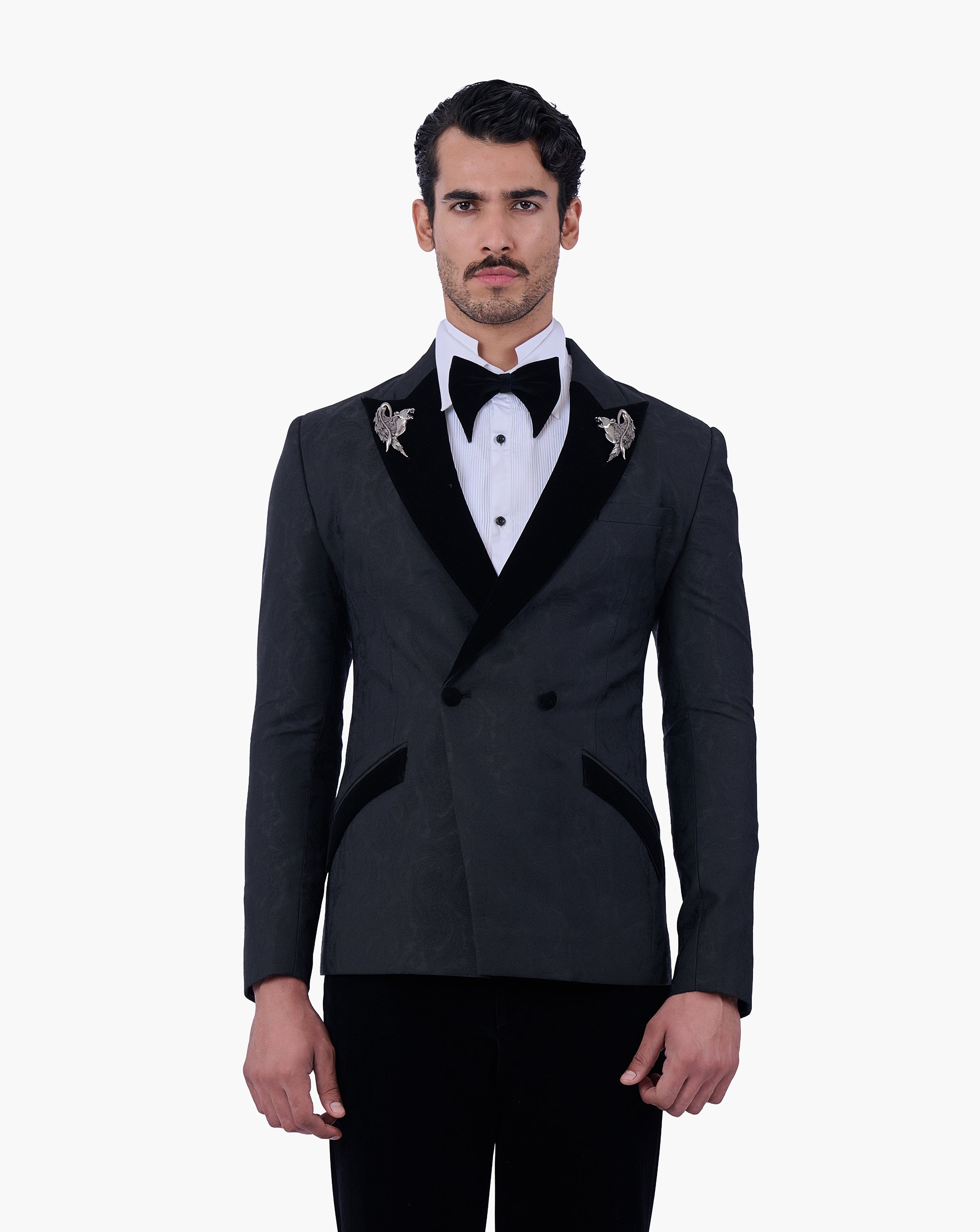 Tonal Paisley Double-Breasted Tuxedo