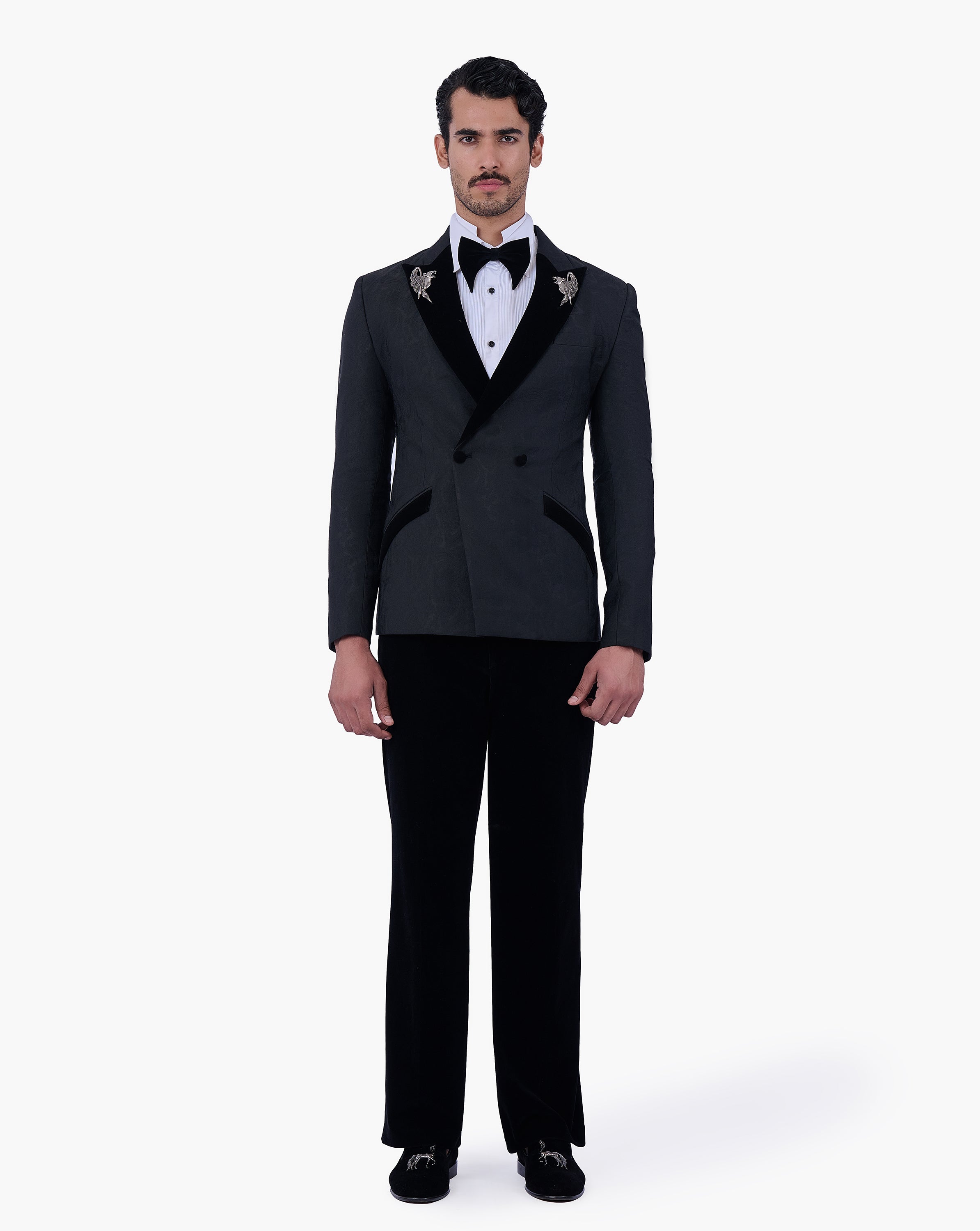 Tonal Paisley Double-Breasted Tuxedo