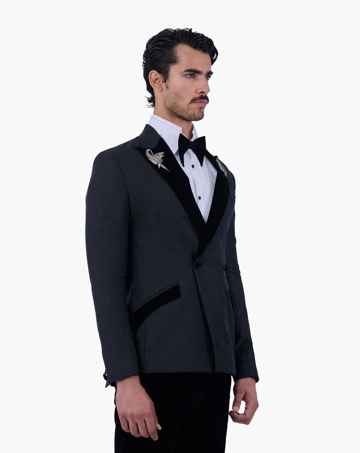 Tonal Paisley Double-Breasted Tuxedo