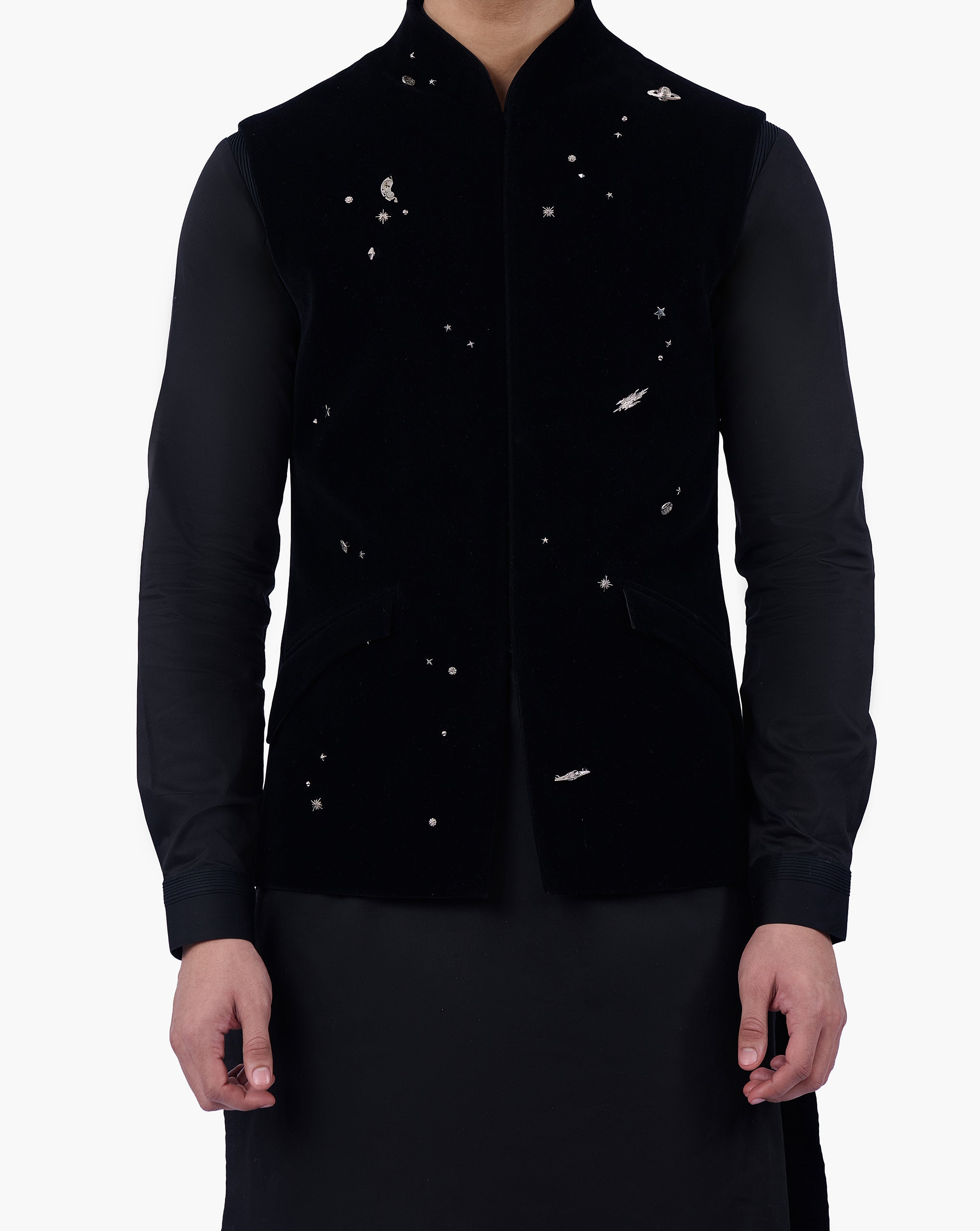 Black Velvet Constellation Nehru Jacket