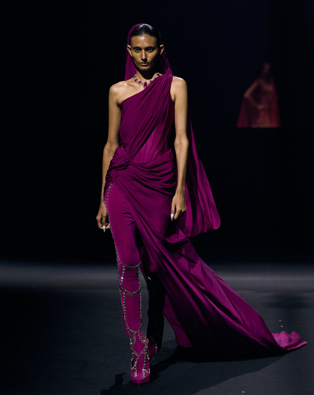 FUCHSIA STARFALL SAREE GOWN