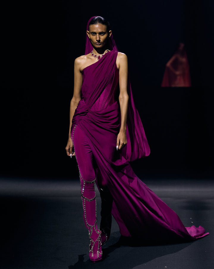 FUCHSIA STARFALL SAREE GOWN
