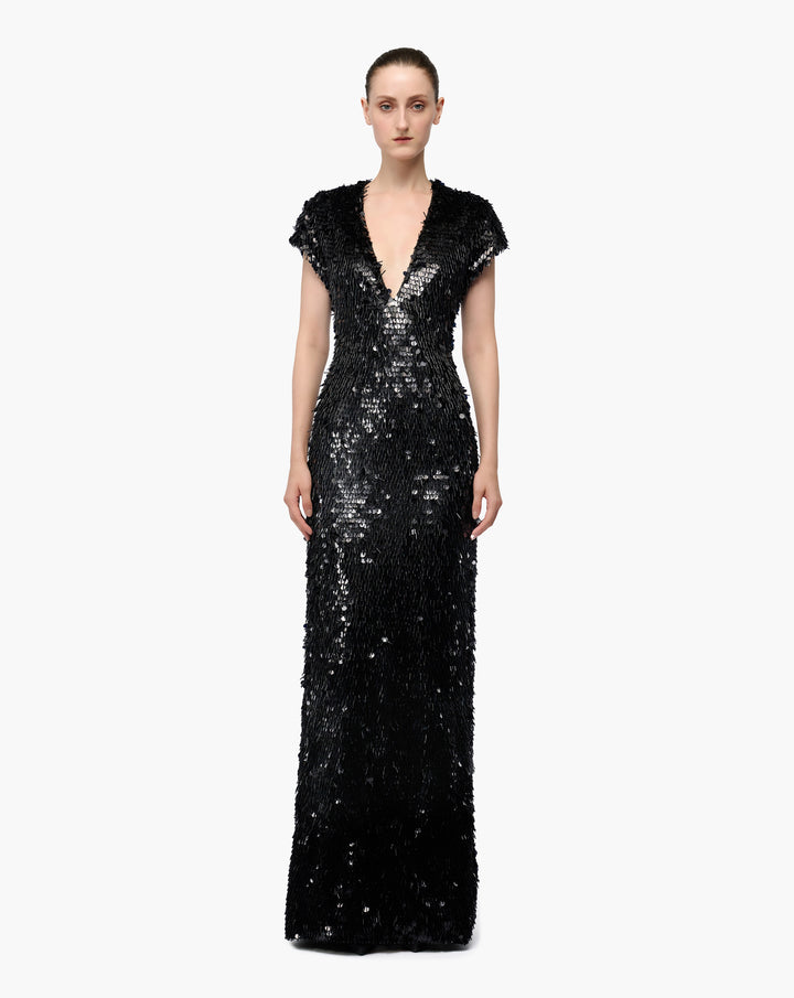 Black Fringed Sequin Gown