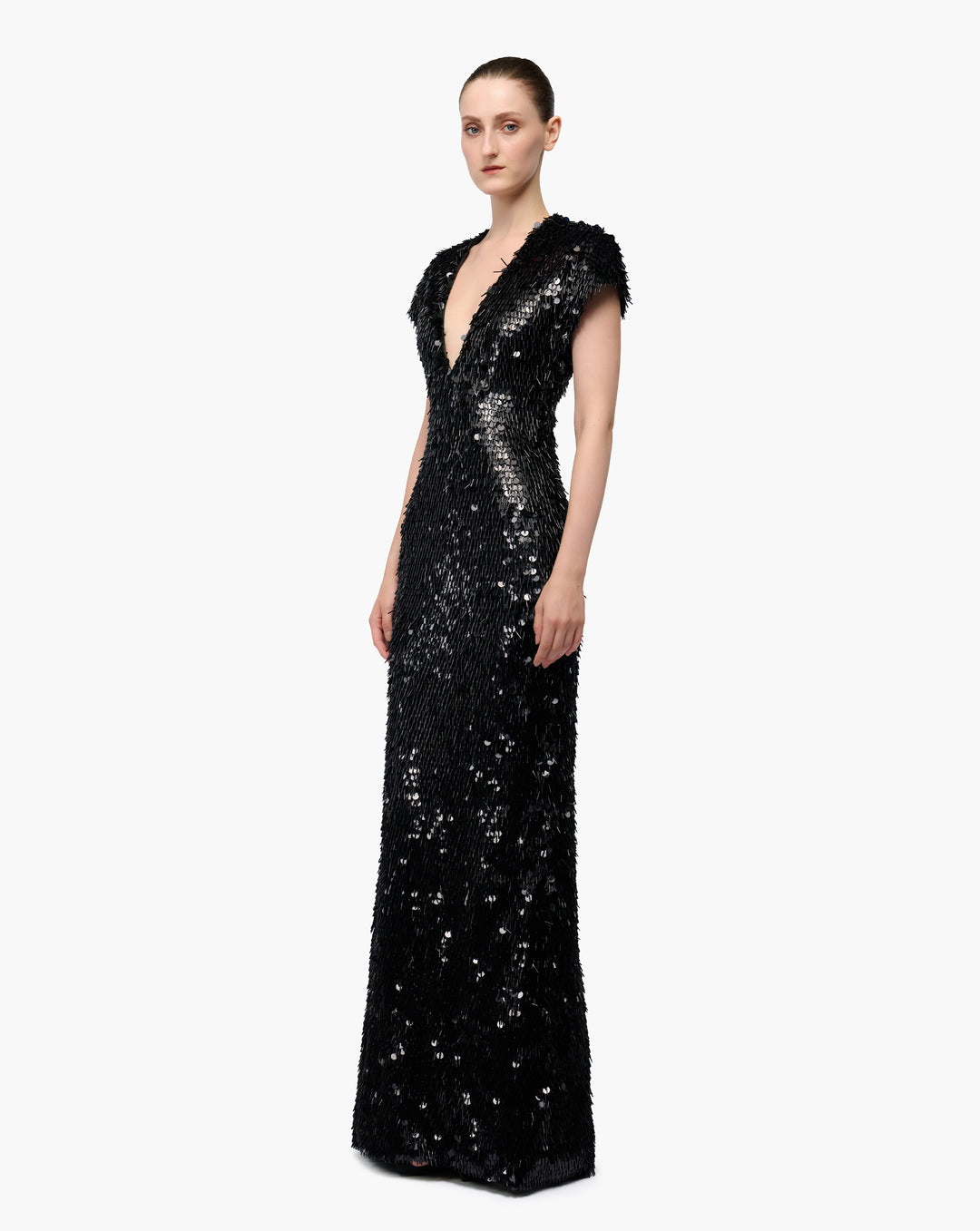 Black Fringed Sequin Gown