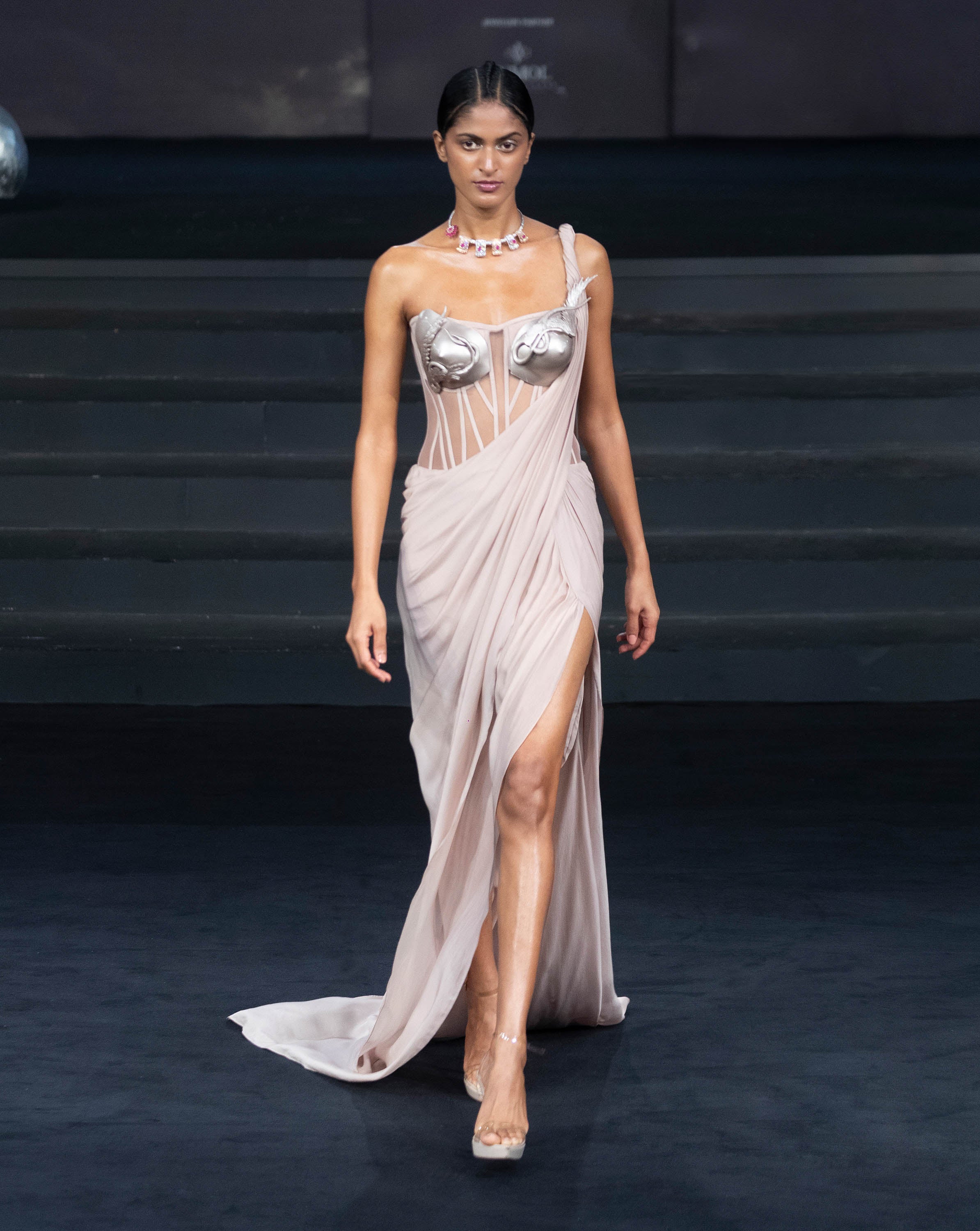 Metal Brallette Corset Saree Gown