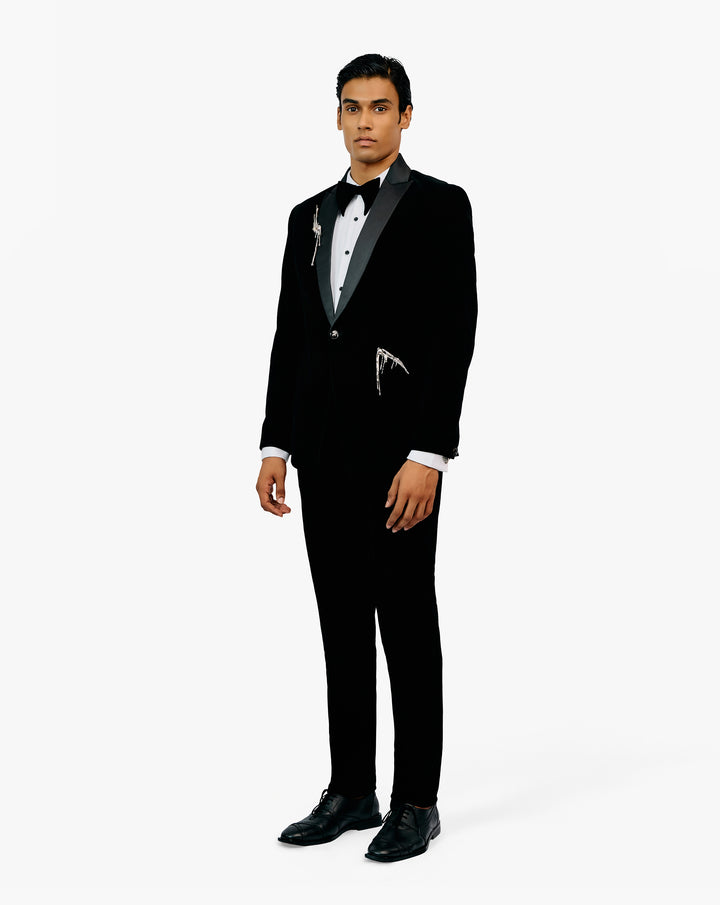 Model in black suit set by Gaurav Gupta