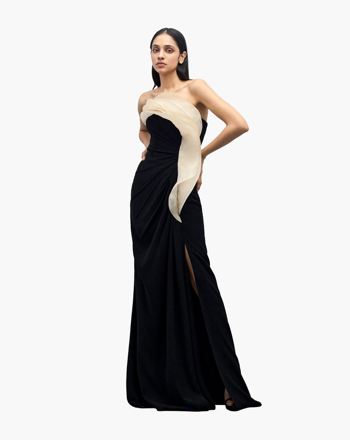 The Monochromatic Ruffle Drape Gown