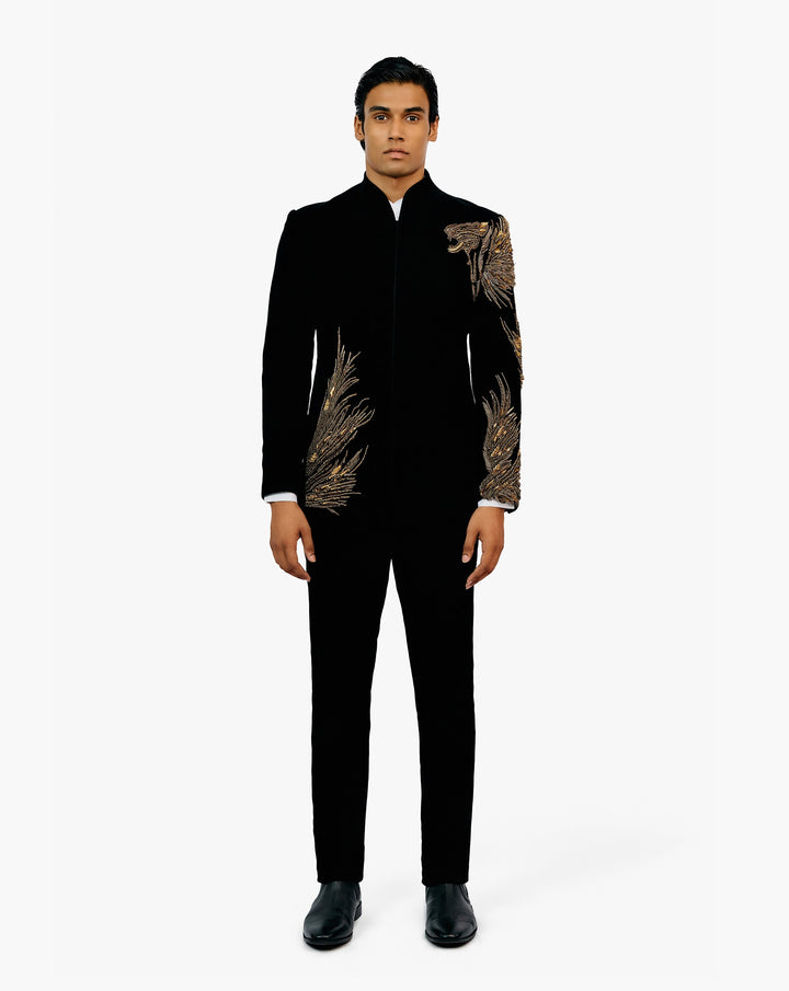 Model in a classic black embroidered set by Gaurav Gupta