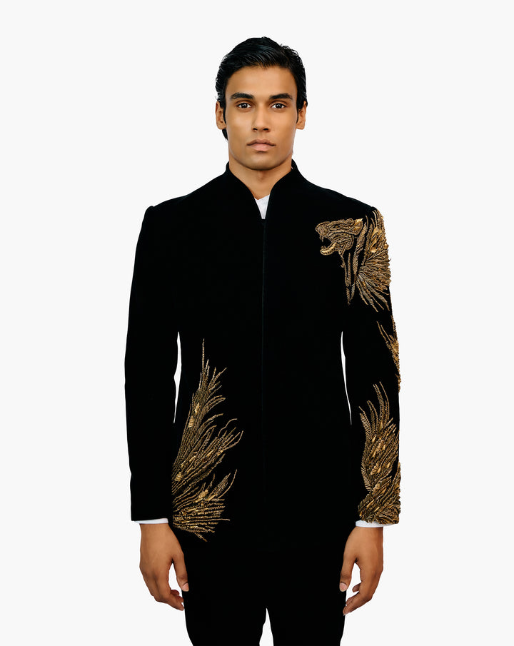 Lineated Velvet Bandhgala