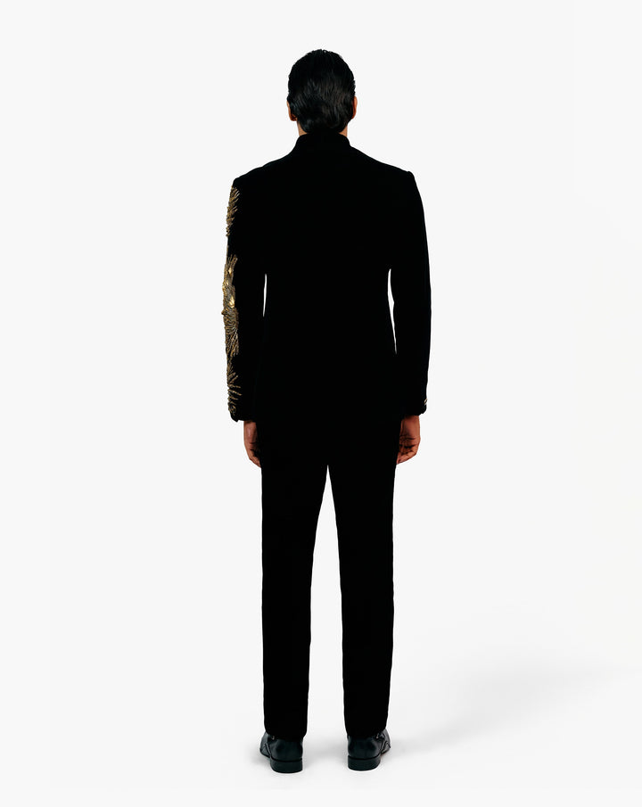 Lineated Velvet Bandhgala