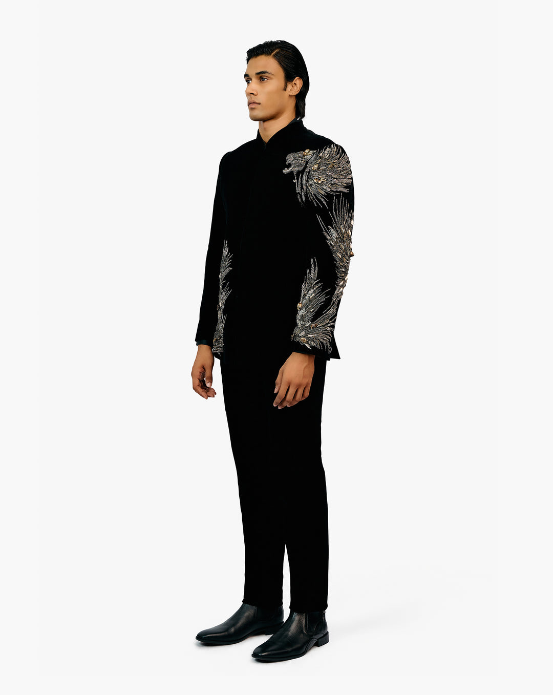 Lineated Velvet Bandhgala