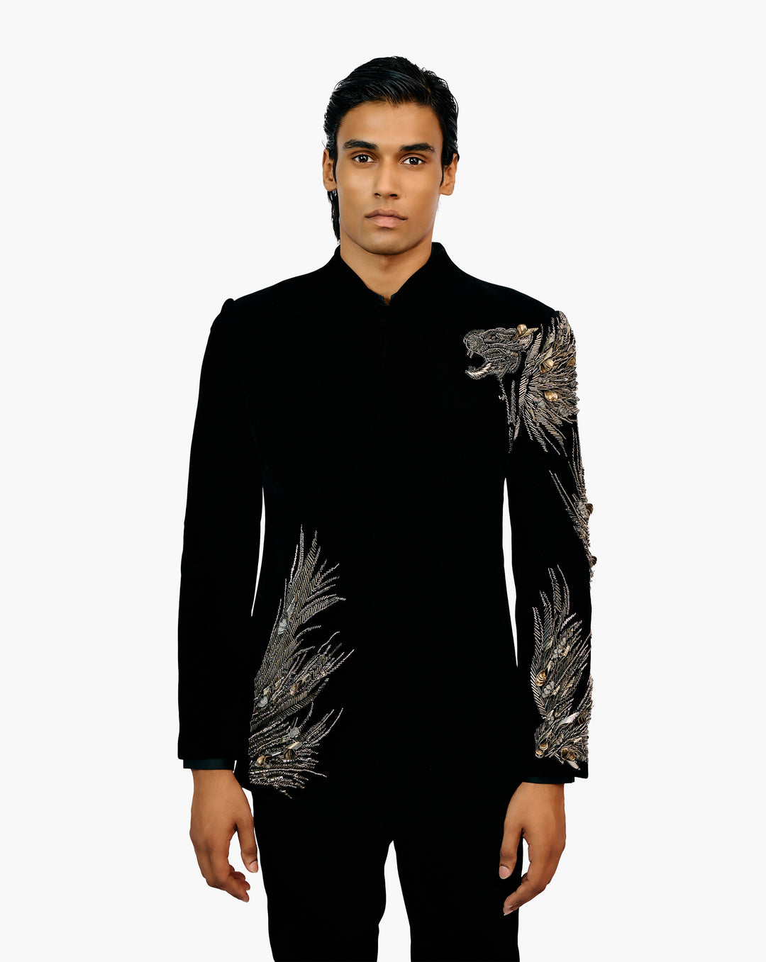 Lineated Velvet Bandhgala