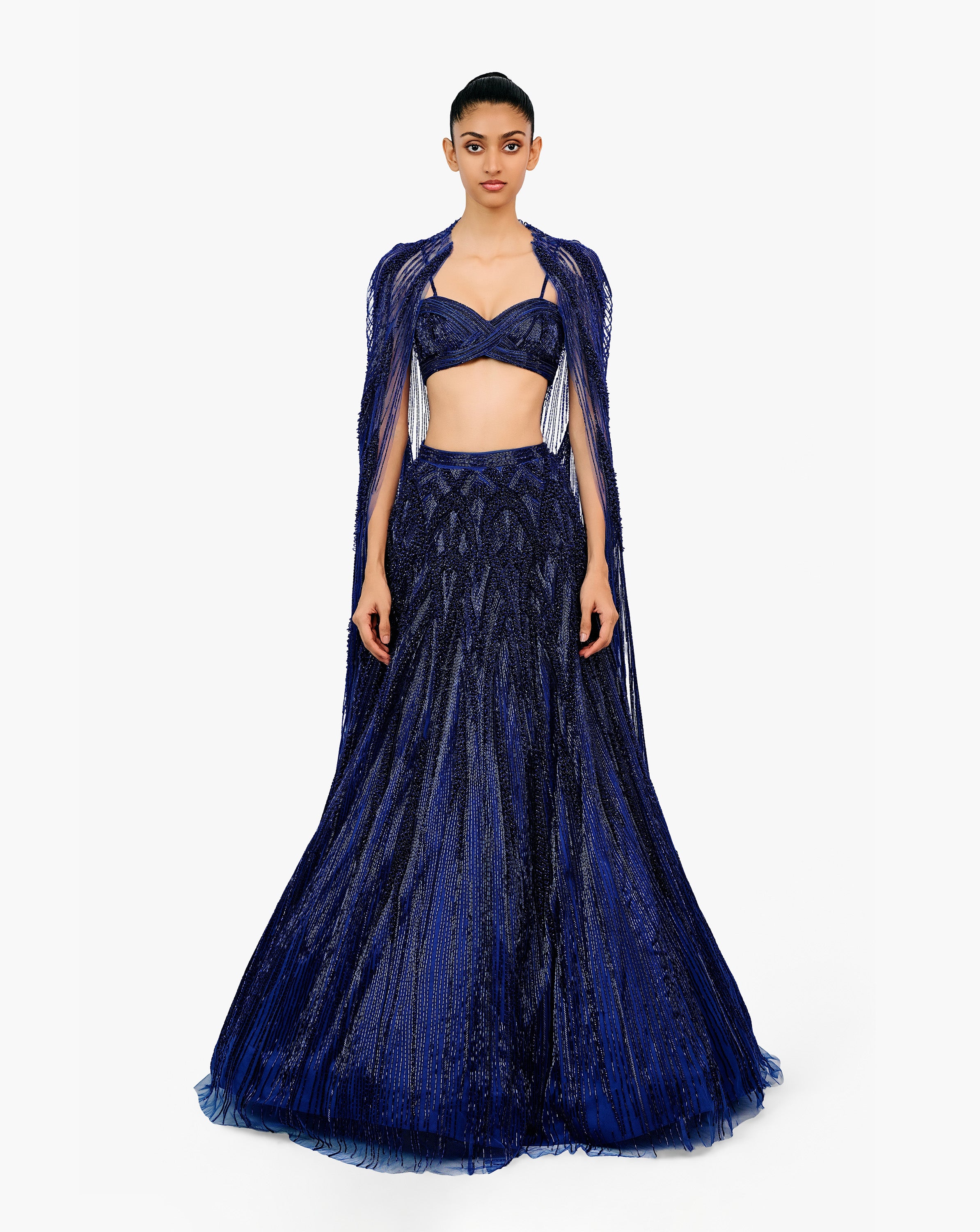 Blue embroidered lehenga by Gaurav Gupta