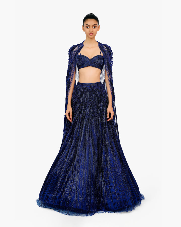 Blue embroidered lehenga by Gaurav Gupta