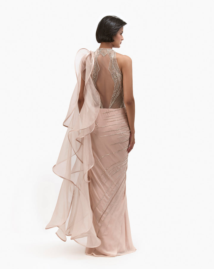 The  Cosmic Prism Saree Gown