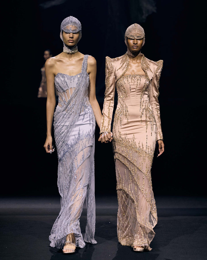 The Celestial Tide Saree Gown