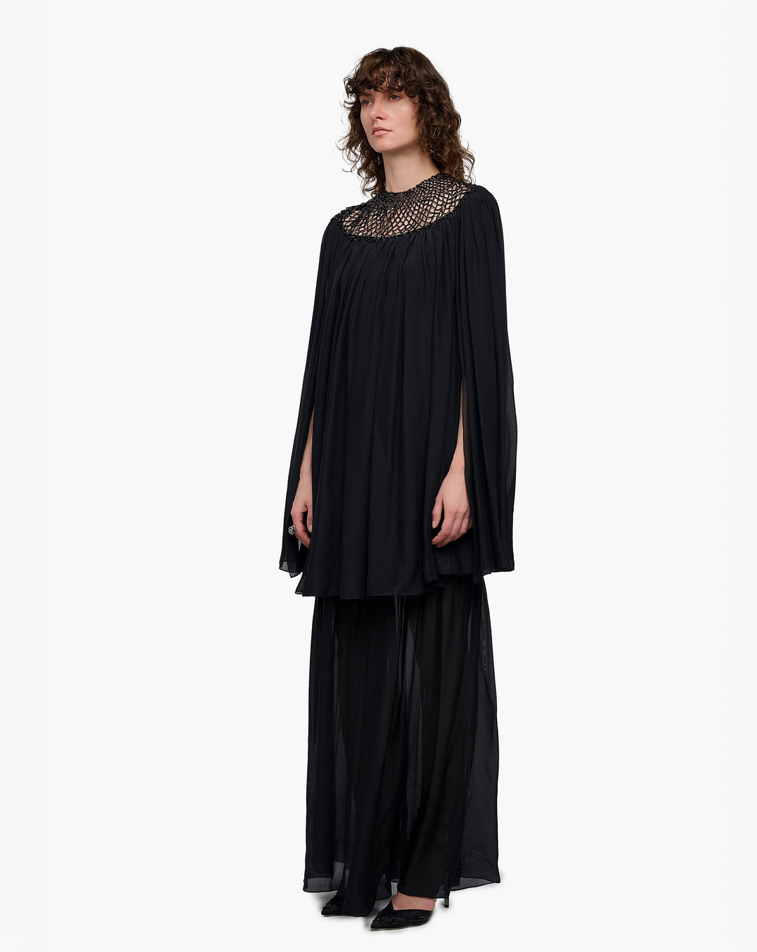 Noir Crystal Macramé Top